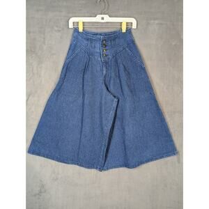 Chic Shooner Culotte Pants Size 5 Blue Denim Button Fly Crop Wide Leg Vintage